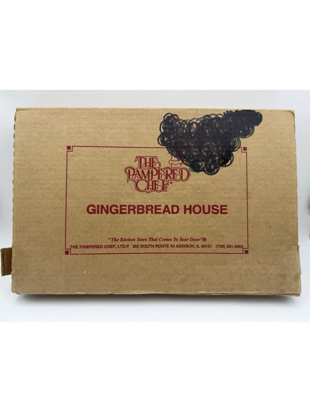 Pampered Chef Stoneware Gingerbread House Mold With Tree And Snowman 1992 Ed.